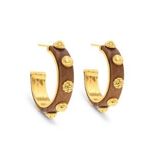 NEW CAPUCINE DE WULF women's gaia hoop earrings in hammered gold/teak